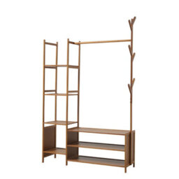 Living And Home Bamboo Clothes Rail Clothing Hanging Stand Garment Rack With 2 Open Shoe Rack And 4 Shelves - thumbnail 5