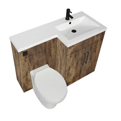 Homestylestore1105mm Dark Oak Right Hand Bathroom Combination Vanity Toilet Unit With Black T Bar Handles - image 1