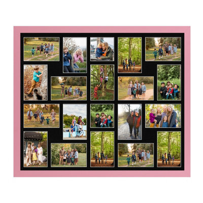 AK Frames 80X70Cm Pastel Pink Modern Multi Photo Frame With Black Mount - Holds 20 Apertures (18X) 6X4, (2X) 4X4 Photos - image 1