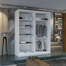 Sliding Wardrobes 4 u LTD Modern Sliding Wardrobe With Led Light - Mirror & Internal Storage Bedroom Wardrobe - White 180Cm - thumbnail 3