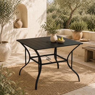 Wyld Haus Hareni 94 X 94 Cm Black Stainless Steel Outdoor Garden Table With Slatted Top And Parasol Hole - image 1