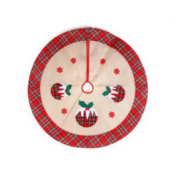 Shatchi Christmas Tree Skirt Snowflakes Printed Pattern Burlap Hessian Linen Xmas Tree Base Cover Floor Mat 4 Pcs - thumbnail 1