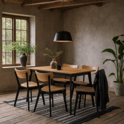 Wyld Haus Krakow 5-Piece Dining Set Natural Oak Effect Table And 4 Black Wood Chairs - thumbnail 1