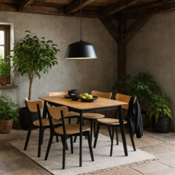 Wyld Haus Krakow 5-Piece Dining Set Natural Oak Effect Table And 4 Black Wood Chairs - thumbnail 2