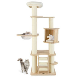 180 Cm Tall Cat Tree Wooden Cat Tower W/ Cozy Perch & Condo - thumbnail 4