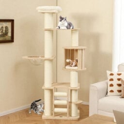 180 Cm Tall Cat Tree Wooden Cat Tower W/ Cozy Perch & Condo - thumbnail 3