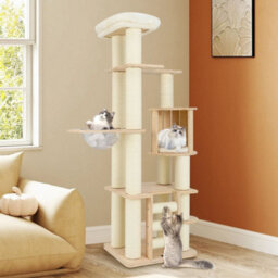 180 Cm Tall Cat Tree Wooden Cat Tower W/ Cozy Perch & Condo - thumbnail 5