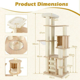 180 Cm Tall Cat Tree Wooden Cat Tower W/ Cozy Perch & Condo - thumbnail 2