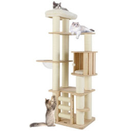 180 Cm Tall Cat Tree Wooden Cat Tower W/ Cozy Perch & Condo - thumbnail 1