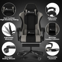 Alivio Ergonomic Gaming Chair With Massage Lumbar Cushion (Grey) - thumbnail 7
