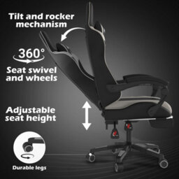 Alivio Ergonomic Gaming Chair With Massage Lumbar Cushion (Grey) - thumbnail 6