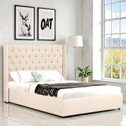 OAT Home Wrenbury Natural Fabric Winged Ottoman Storage Bed Frame -Double - thumbnail 1