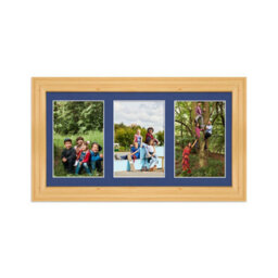 AK Frames 40X20Cm Light Oak Classic Multi Photo Frame With Blue Mount - Holds 3 Apertures (3X) 6X4 Photos - thumbnail 1