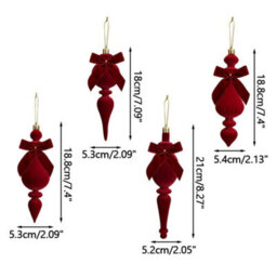 Amorly Flocked Finial Ornaments,4Pcs Christmas Tree Hanging Finials With Bow Red, Soft Texture, Suitable For Xmas Tree Festive Home Decor - thumbnail 3