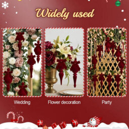 Amorly Flocked Finial Ornaments,4Pcs Christmas Tree Hanging Finials With Bow Red, Soft Texture, Suitable For Xmas Tree Festive Home Decor - thumbnail 7