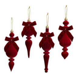 Amorly Flocked Finial Ornaments,4Pcs Christmas Tree Hanging Finials With Bow Red, Soft Texture, Suitable For Xmas Tree Festive Home Decor - thumbnail 1