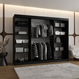 Arten Orlando Black 250Cm Mirrored Triple Sliding Wardrobe With Dramatic Storage Presence - thumbnail 2
