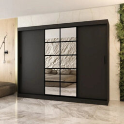 Arten Orlando Black 250Cm Mirrored Triple Sliding Wardrobe With Dramatic Storage Presence - thumbnail 1