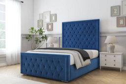 "Sloomy Monroe Navy Plush Bed Frame With 50"" Upholstered Headboard 2'6 Small Single" - thumbnail 2