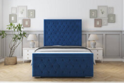 "Sloomy Monroe Navy Plush Bed Frame With 50"" Upholstered Headboard 2'6 Small Single" - thumbnail 1
