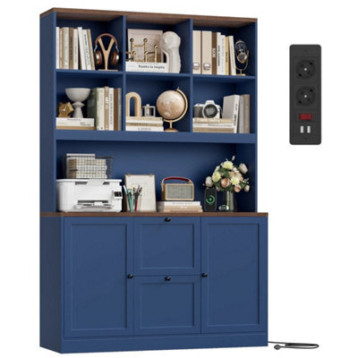 Blue Tall Bookcase With Power Outlets Filing Cabinet With Drawers For A4/letter Files - image 1