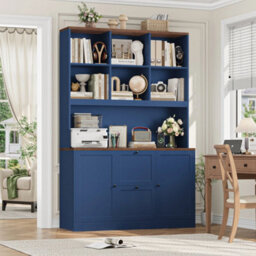 Blue Tall Bookcase With Power Outlets Filing Cabinet With Drawers For A4/letter Files - thumbnail 5