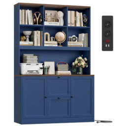 Blue Tall Bookcase With Power Outlets Filing Cabinet With Drawers For A4/letter Files