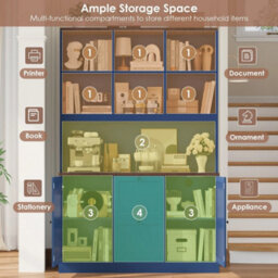 Blue Tall Bookcase With Power Outlets Filing Cabinet With Drawers For A4/letter Files - thumbnail 3