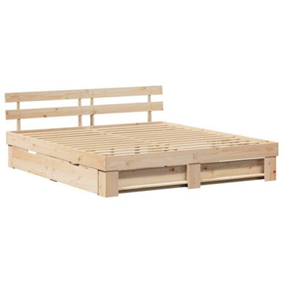Berkfield Modern With Headboard With Drawer Brown 200 X 200 Cm Solid Pine Wood - image 1