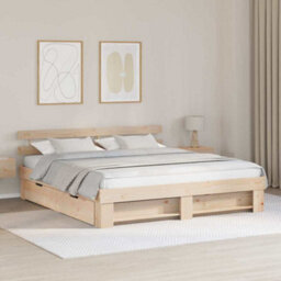 Berkfield Modern With Headboard With Drawer Brown 200 X 200 Cm Solid Pine Wood - thumbnail 2