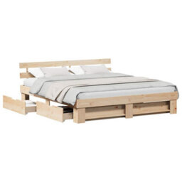 Berkfield Modern With Headboard With Drawer Brown 200 X 200 Cm Solid Pine Wood - thumbnail 3