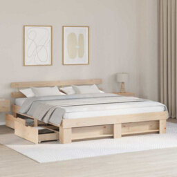 Berkfield Modern With Headboard With Drawer Brown 200 X 200 Cm Solid Pine Wood - thumbnail 4