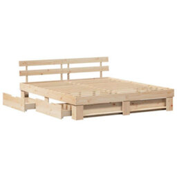 Berkfield Modern With Headboard With Drawer Brown 200 X 200 Cm Solid Pine Wood - thumbnail 6