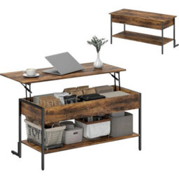 Lift Top Coffee Table With Storage Industrial Rustic Brown Metal Wood Finish - thumbnail 1