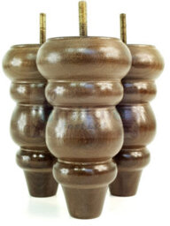 L&F 4X Solid Turned Wood Furniture Legs Chair Settee Feet 155mm 8mm Thread Antique Brown Stain - thumbnail 6