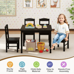 Gainoom Kids Table & 4 Chairs Set Coffee Wooden Activity Table Table Furniture - thumbnail 9