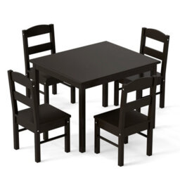 Gainoom Kids Table & 4 Chairs Set Coffee Wooden Activity Table Table Furniture - thumbnail 1