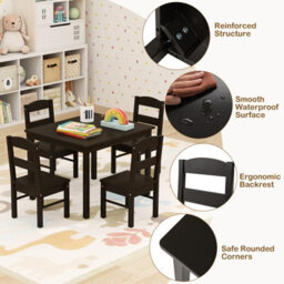 Gainoom Kids Table & 4 Chairs Set Coffee Wooden Activity Table Table Furniture - thumbnail 5