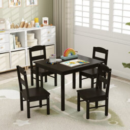 Gainoom Kids Table & 4 Chairs Set Coffee Wooden Activity Table Table Furniture - thumbnail 4