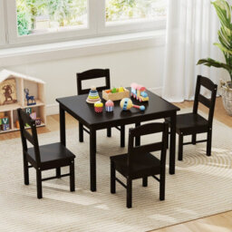 Gainoom Kids Table & 4 Chairs Set Coffee Wooden Activity Table Table Furniture - thumbnail 3