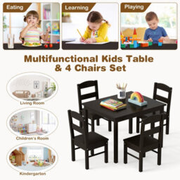 Gainoom Kids Table & 4 Chairs Set Coffee Wooden Activity Table Table Furniture - thumbnail 7