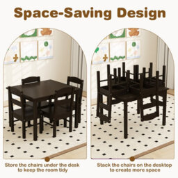 Gainoom Kids Table & 4 Chairs Set Coffee Wooden Activity Table Table Furniture - thumbnail 6