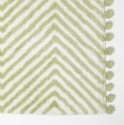 Homescapes Sage Green Cotton Bath Mat Tufted Zig Zag With Pom Pom Edges 50 X 80 Cm - thumbnail 2
