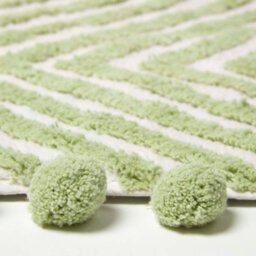 Homescapes Sage Green Cotton Bath Mat Tufted Zig Zag With Pom Pom Edges 50 X 80 Cm - thumbnail 3