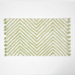 Homescapes Sage Green Cotton Bath Mat Tufted Zig Zag With Pom Pom Edges 50 X 80 Cm
