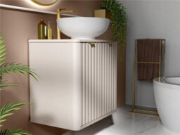 Impact Furniture Bathroom Vanity With Sink 600mm Wall Hung Fluted Bathroom Cabinet Countertop Basin Unit Beige Cashmere Oren - thumbnail 5