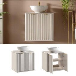 Impact Furniture Bathroom Vanity With Sink 600mm Wall Hung Fluted Bathroom Cabinet Countertop Basin Unit Beige Cashmere Oren - thumbnail 3