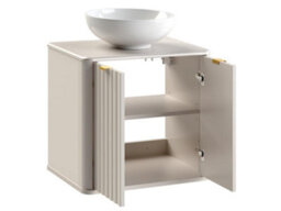 Impact Furniture Bathroom Vanity With Sink 600mm Wall Hung Fluted Bathroom Cabinet Countertop Basin Unit Beige Cashmere Oren - thumbnail 6