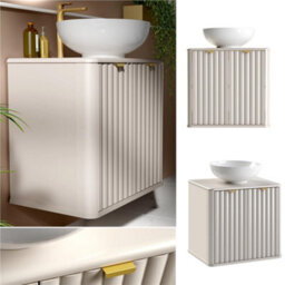 Impact Furniture Bathroom Vanity With Sink 600mm Wall Hung Fluted Bathroom Cabinet Countertop Basin Unit Beige Cashmere Oren