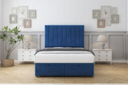 "Sloomy Kansas Navy Plush Ottoman Bed With Mattress With 26"" Strutted Headboard 3' Single"
